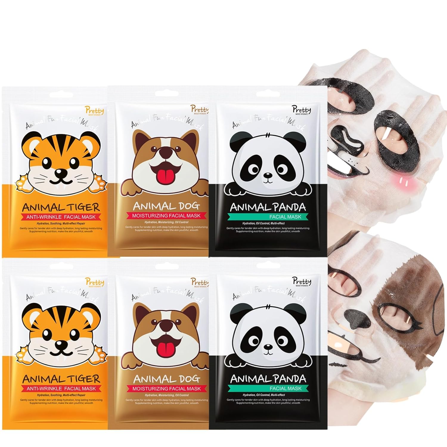 6 Pcs Animal Character Sheet Masks – Hydrating Face Masks Skincare – Mother’s Day Gifts for Mom – Face Mask Skin Care – Teen Girl Gifts – Party Favors Spa Party Moisturizing Facial mask
