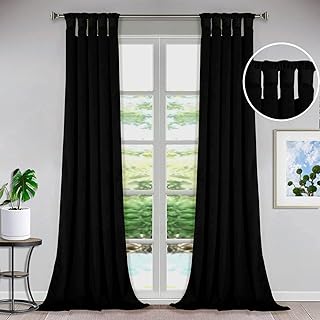 Twisted Tab Top Natural Blackout Curtains for Patio Door, Sliding Door, Panel Curtain, Extra Long Size Window Hall/Living Room/Villa (Black 84