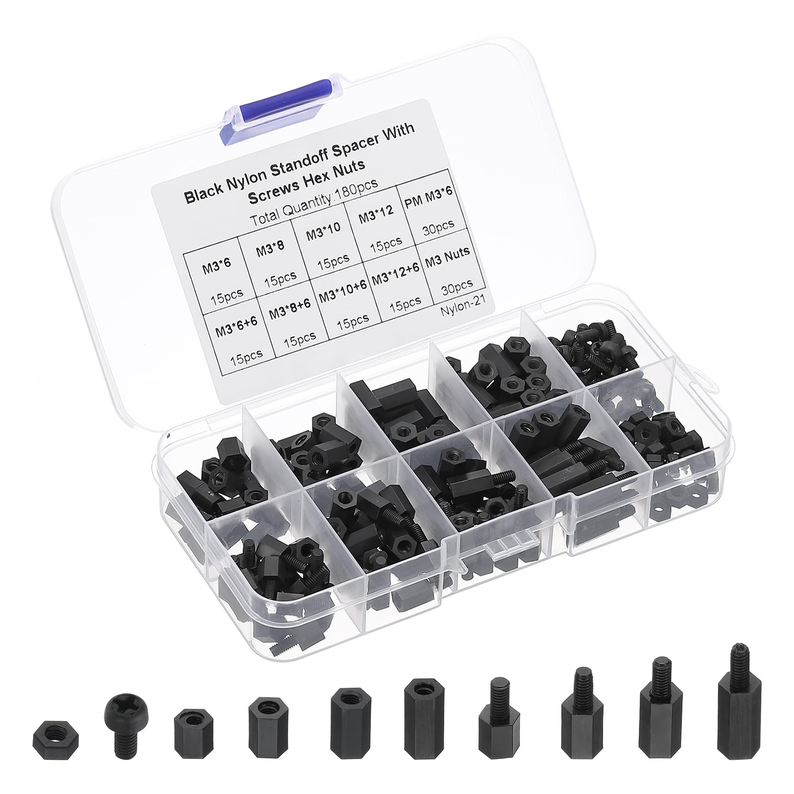 PATIKIL M3 Male Female Nylon Hex Spacer Standoff Kit, 180Pcs Motherboard Standoffs Assortment Kit, Electrical Outlet Spacers