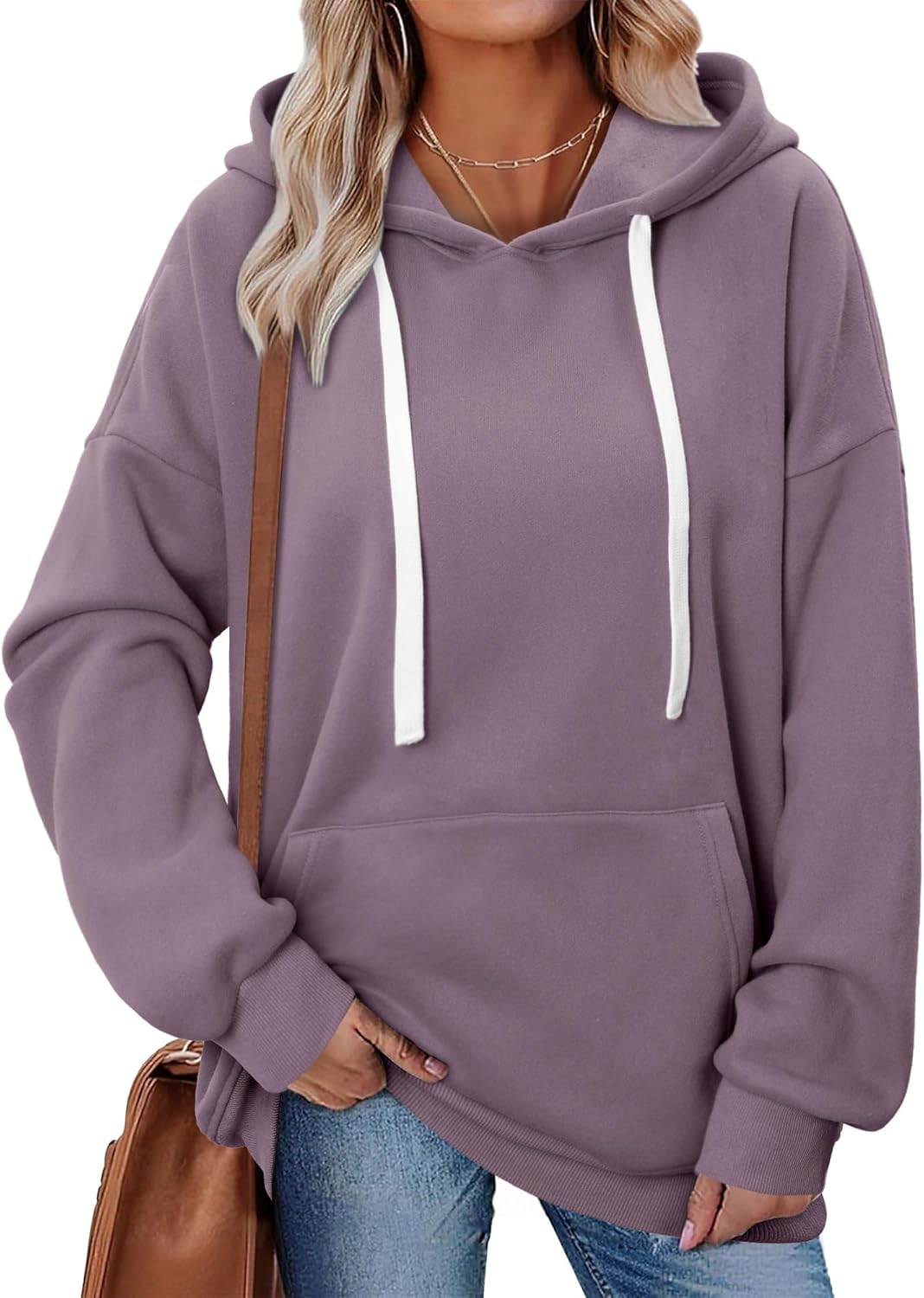 onlypuff Women Essential Hoodies Pullover Sweatshirt Long Sleeve Kangaroo Pocket Fleece Basic Sweater - Image 2