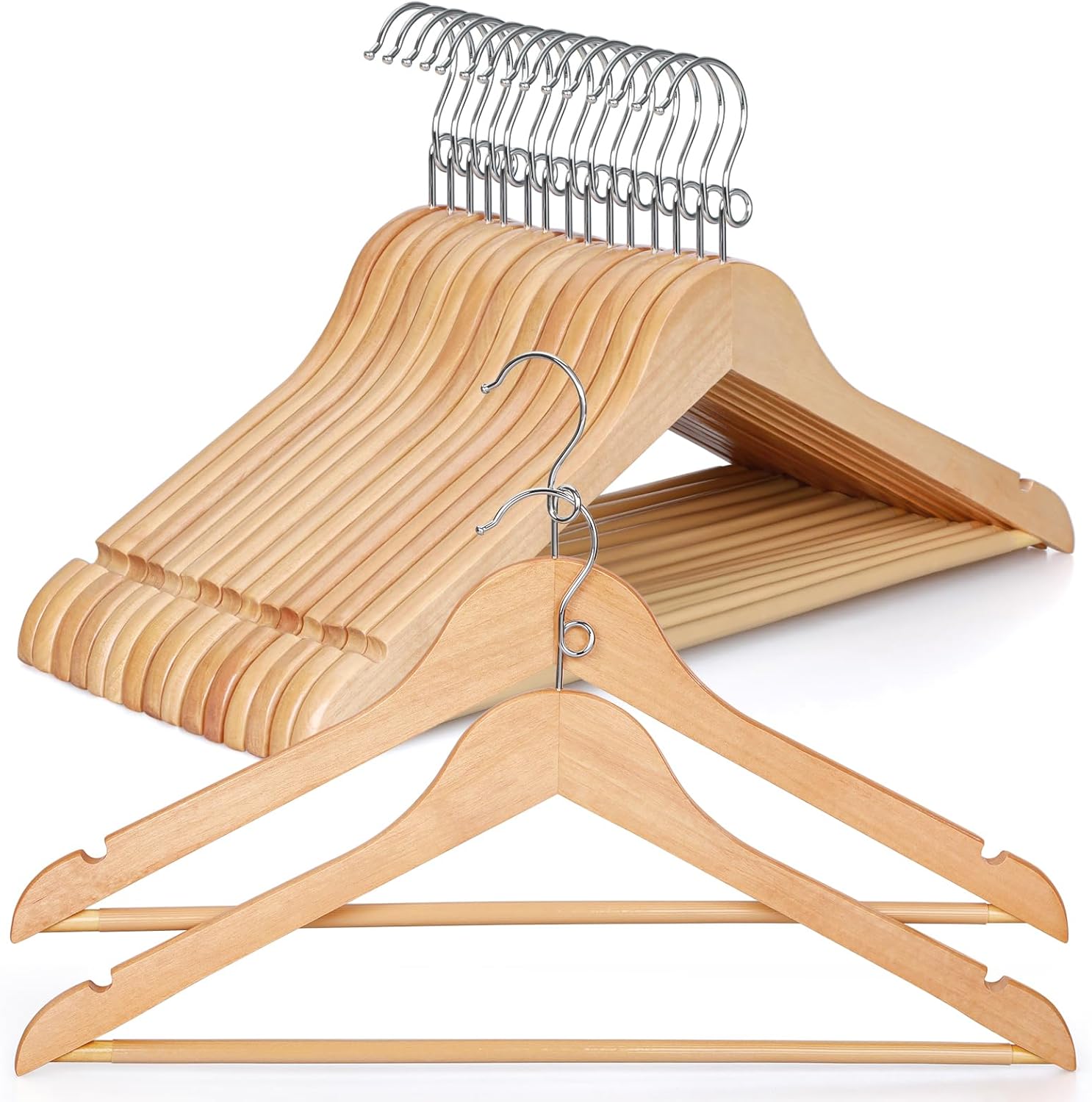 TOPIA HANGER Wooden Hangers 30 Pack, Space Saving Coat Hanger with 360° Swivel Cascading Ring Hook, Non Slip Pants Bar and Shoulder Notches for Camisole, Jacket, Suit, Clothes Hangers -CT62N30