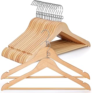 TOPIA HANGER Wooden Hangers 30 Pack, Space Saving Coat Hanger with 360° Swivel Cascading Ring Hook, Non Slip Pants Bar and Shoulder Notches for Camisole, Jacket, Suit, Clothes Hangers -CT62N30