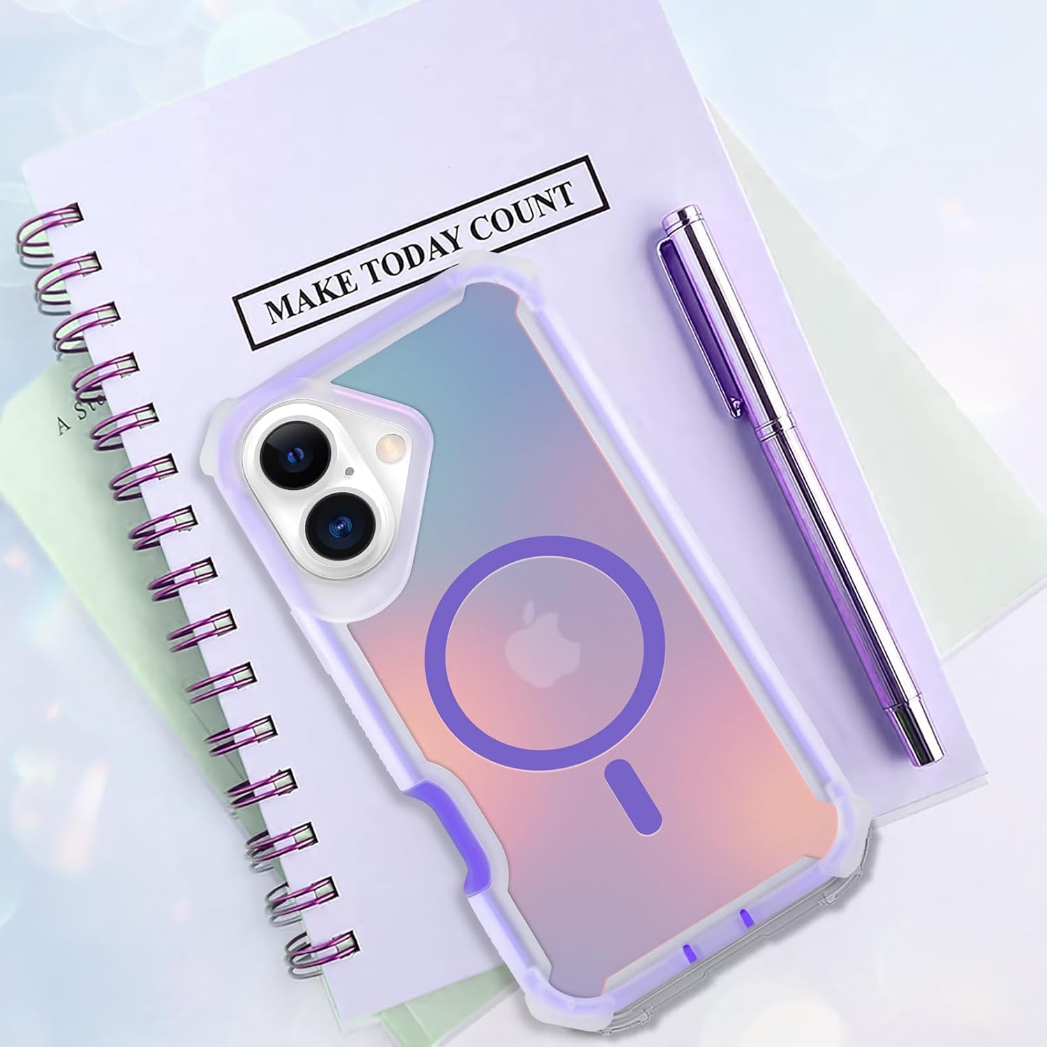 Bonoma for iPhone 17 Case 2025, Iridescent Back, Magnetic Support for MagSafe Shockproof Cover, Crystal and Corner High-Duty Protection for Girls Women -Purple