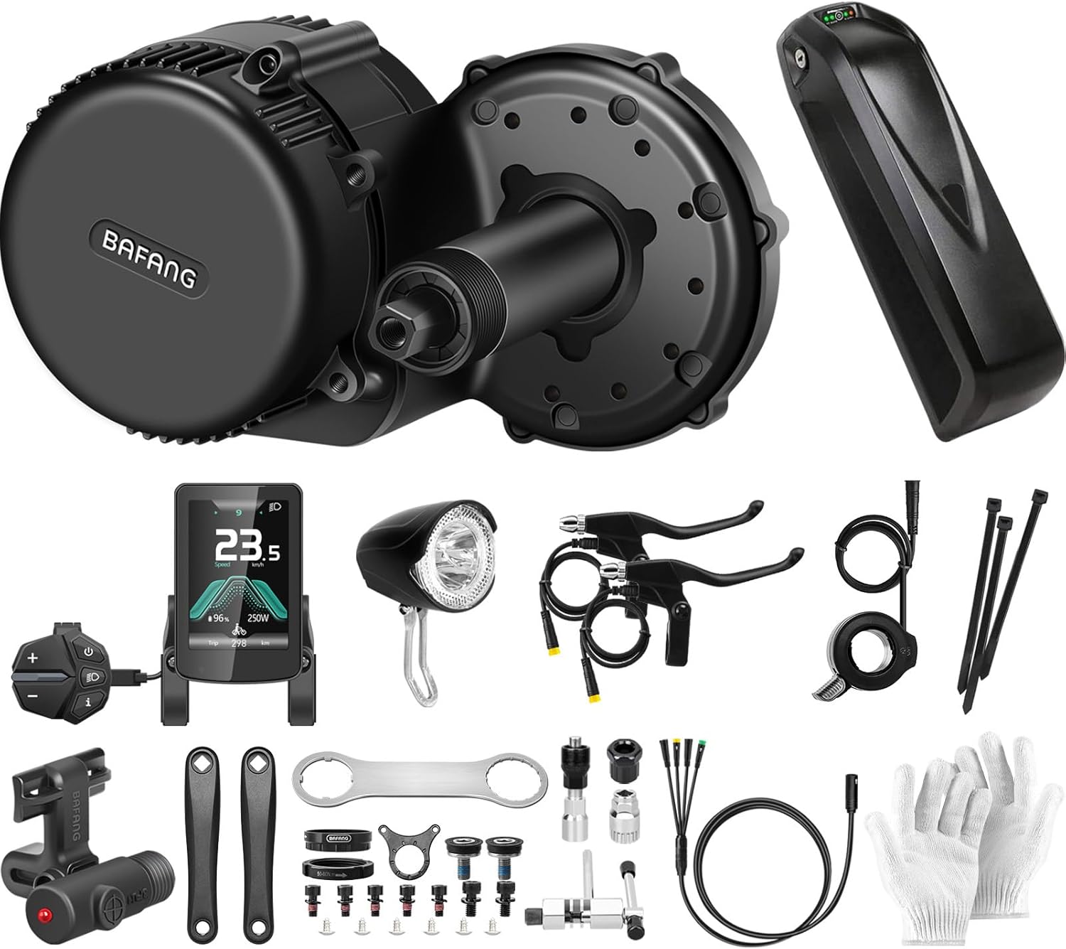 Bafang 250w 36V Central Motor with BBS01B G340 Battery Conversion Kit ebike with 3.5 inch G1 Display, 36V 22.4AH Battery and Charger