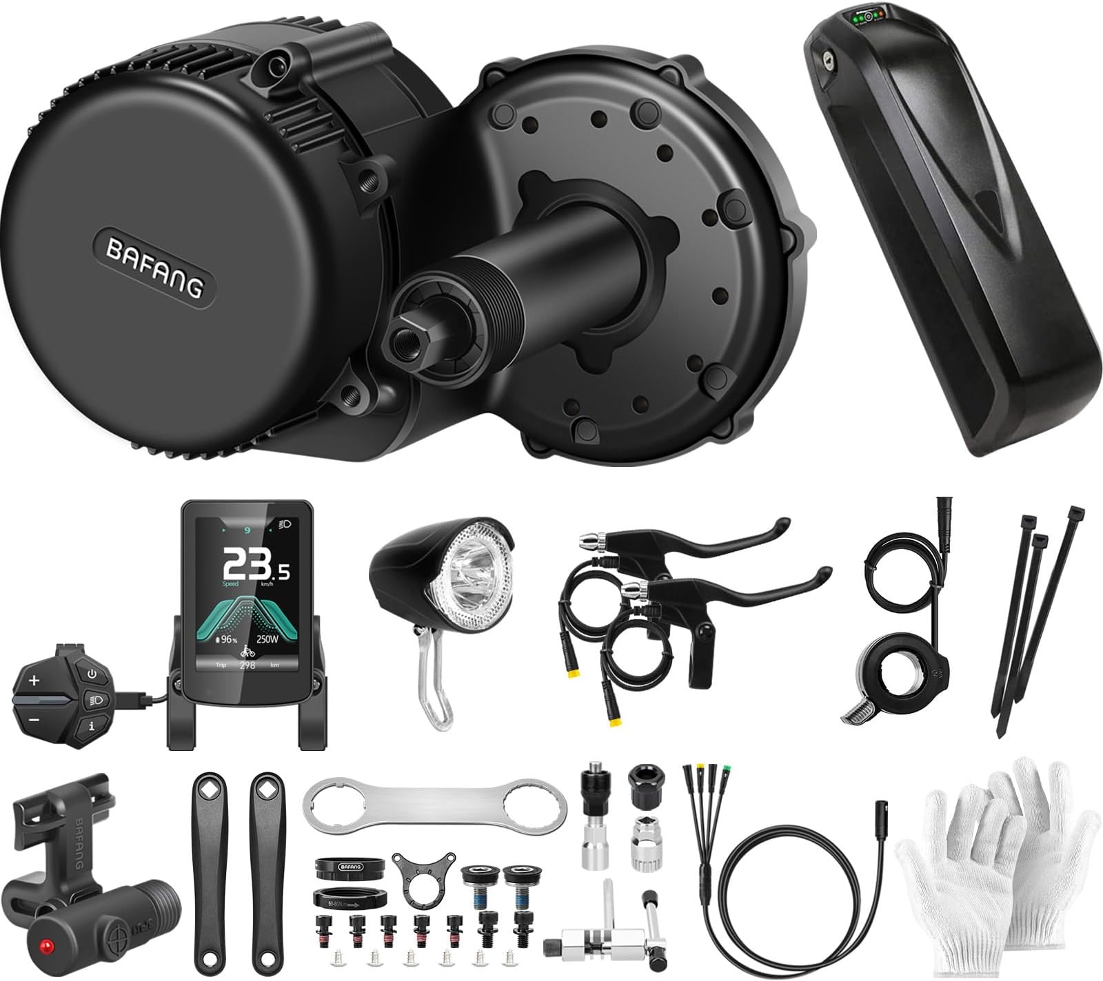 250w 36V Central Motor with BBS01B G340 Battery Conversion Kit ebike with 3.5 inch G1 Display, 36V 13AH Battery and Charger