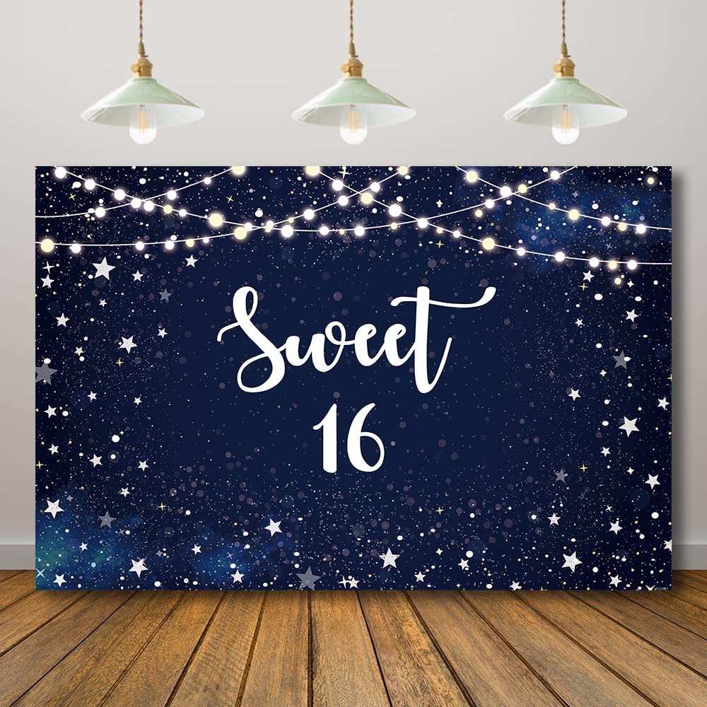 Rcoaror Starry Night Sweet 16 Backdrop White Stars Night Sky 16th Birthday Party Decorations Galaxy Background Outer Space Sweet Sixteen Banner Girls
