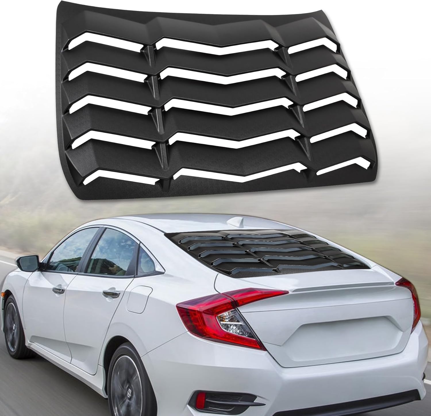 Rear Window Louver Compatible with Civic Sedan 4 Door 2016 2017 2018 2019 2020 2021 10th Gen Windshield Sun Shade Cover in GT Lambo Style ABS Matte Black