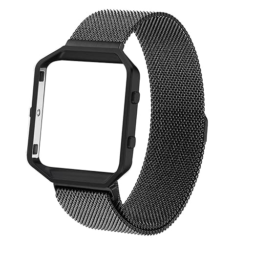 Wongeto Metal Band Compatible with Fitbit Blaze Bands with Metal Frame,Stainless Steel Mesh Loop Adjustable Wristband Replacement Strap for Women Men Compatible with Fitbit Blaze (Black)