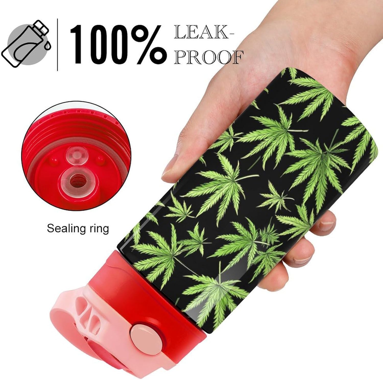 Green_Weed Insulated Water Bottle Travel Coffee Tumbler Stainless Steel Cup Mug with Flip Straw for Work