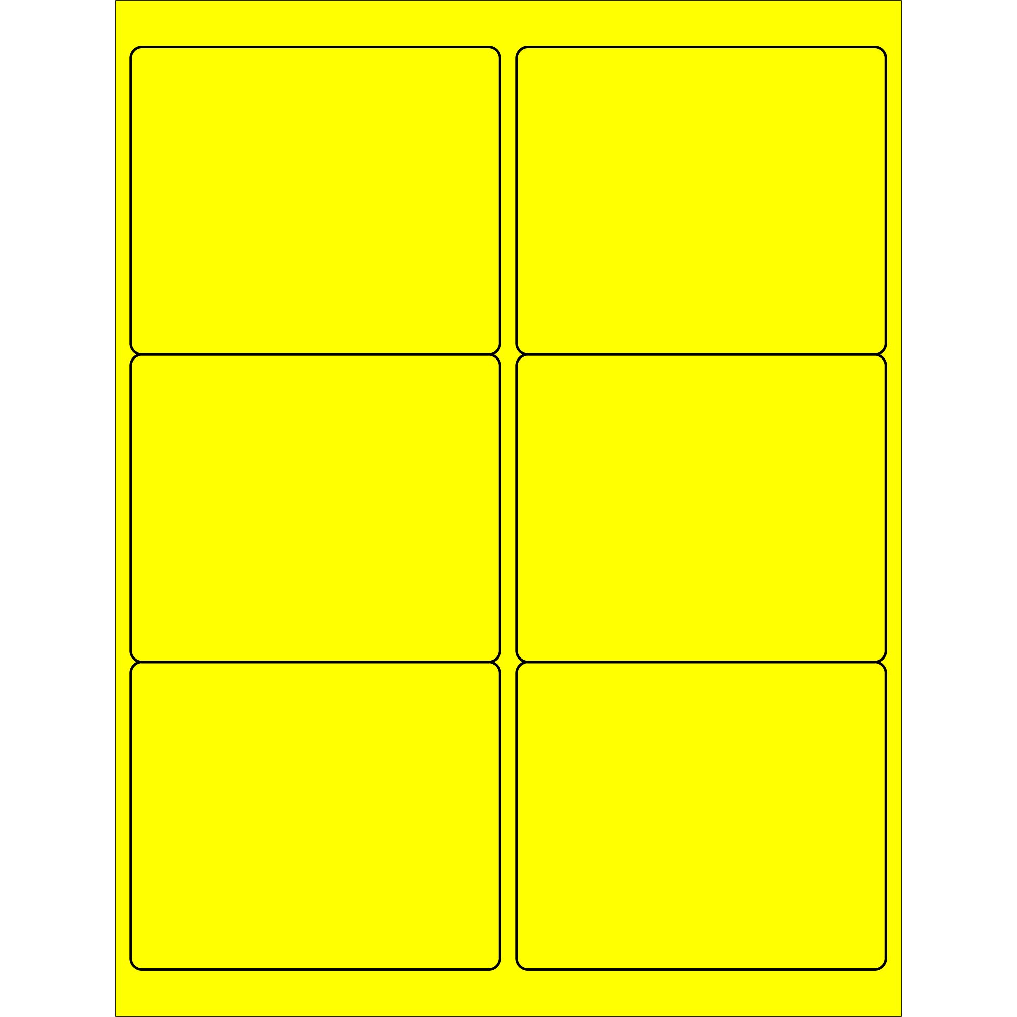 Tape Logic 4' x 3 1/3' Fluorescent Yellow Shipping Address Labels, for Laser & Inkjet Printers, Permanent Adhesive, 8 1/2' x 11' Sheet, 6 Labels Per Sheet, 100 Sheets