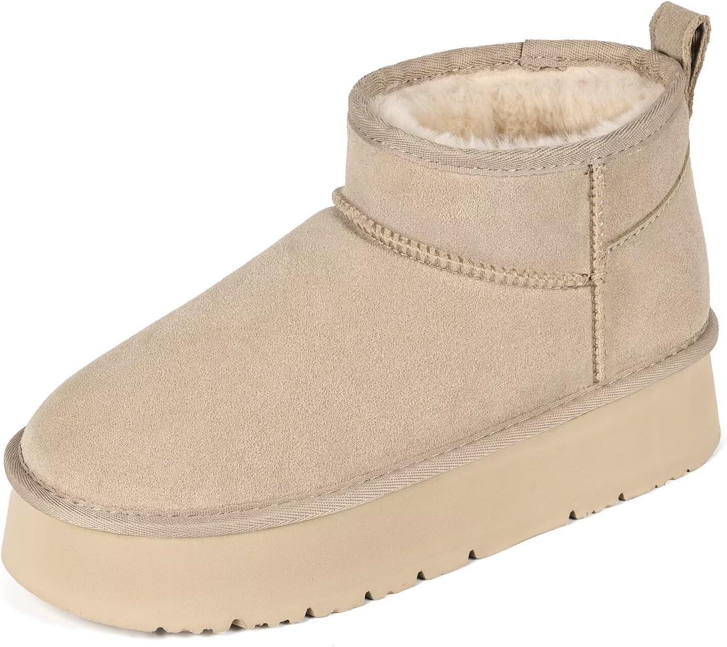 OOW Ankle Platform Boots for Women Genuine Suede Short Winter Snow Boot with Cozy Lined