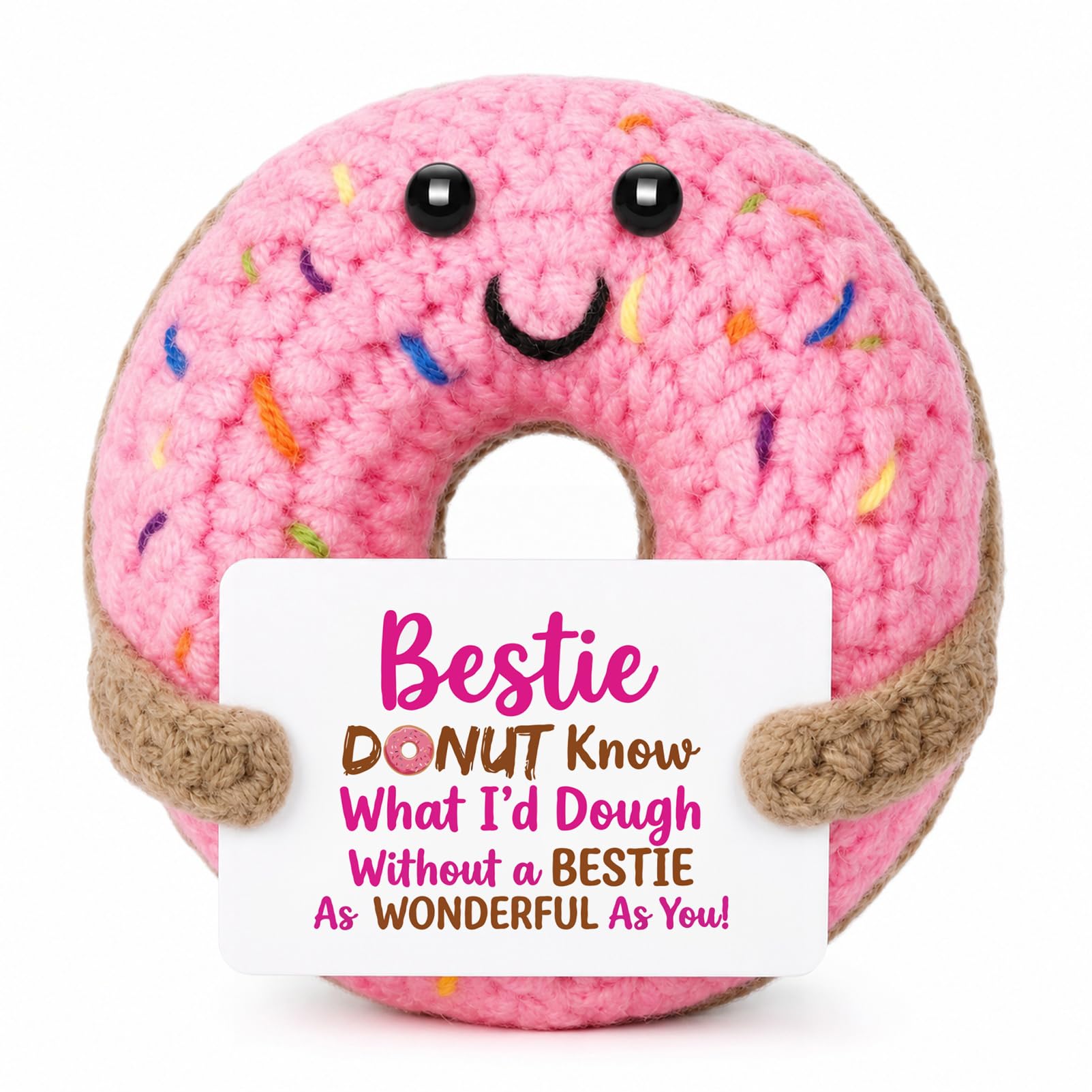 BOBPPOP 1 Piece Crochet Donut Plush, 3.1 Inch Handmade Stuffed Animal with Friendship Card, Gift for Bestie Women Friendship Gifts for Women