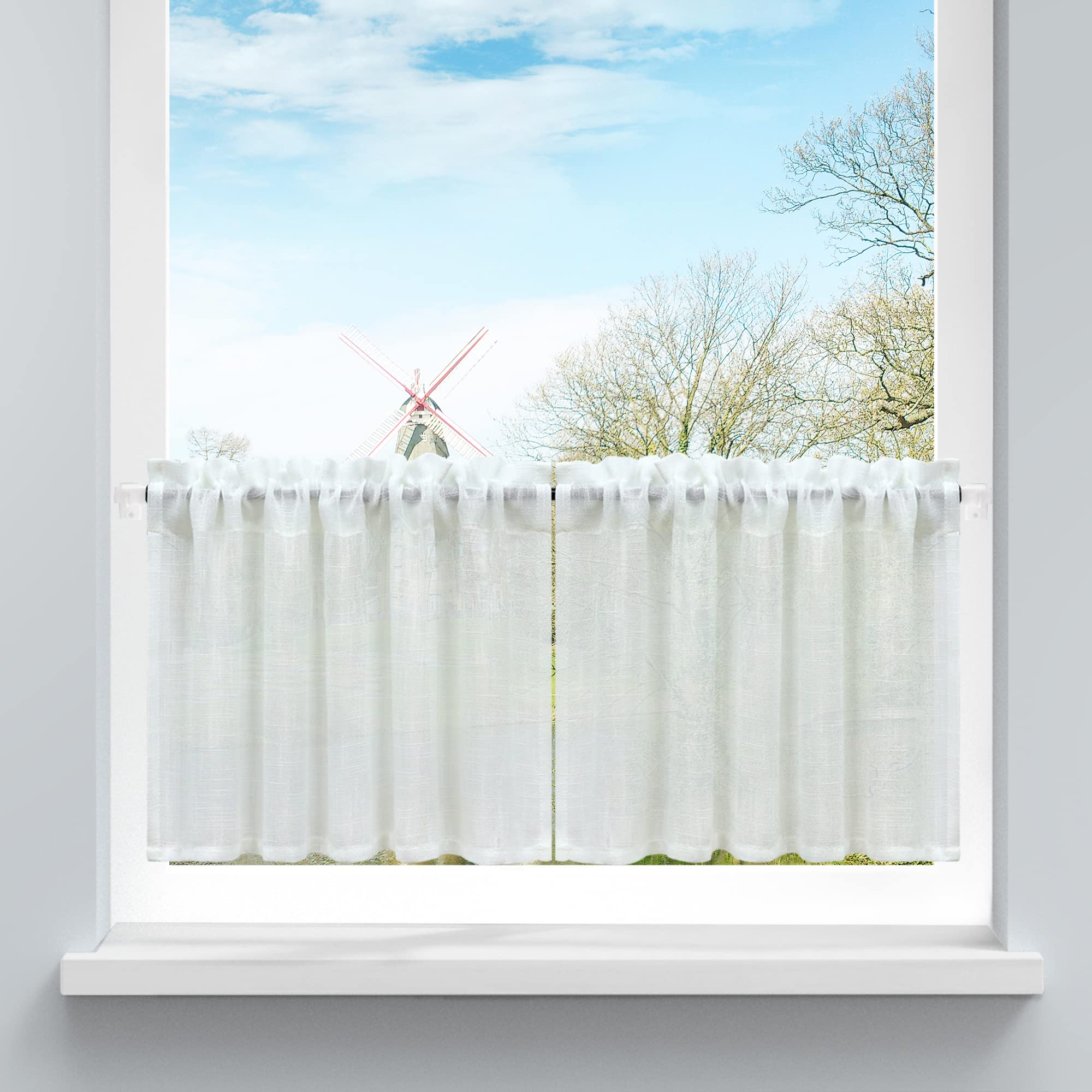 Lot De 2 Rideaux Brise-bise Semi-transparents - Taille 63x78 Cm - Voilage Lin Pour Petite Fenêtre Cuisine, Salle De Bain