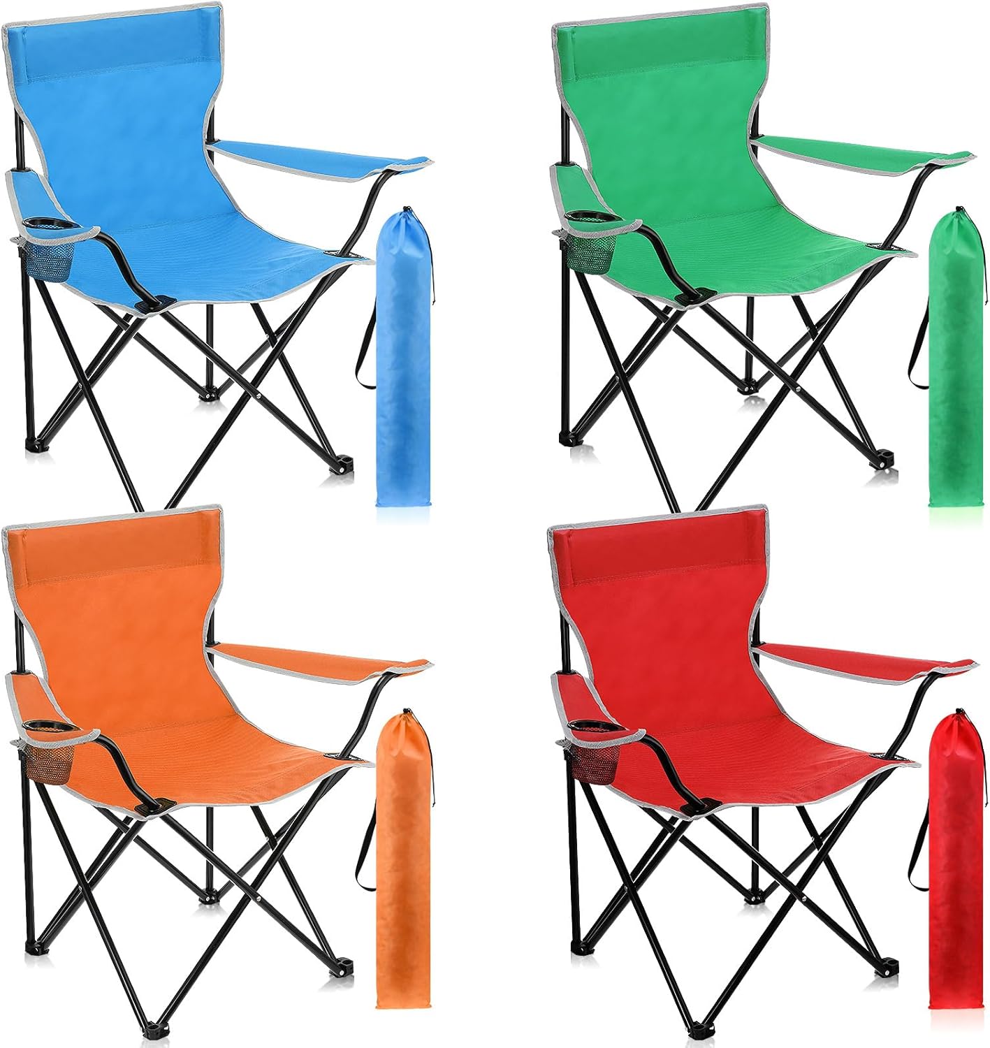 4-Pack Portable Folding Camping Chairs with Cup Holders & Carry Bag