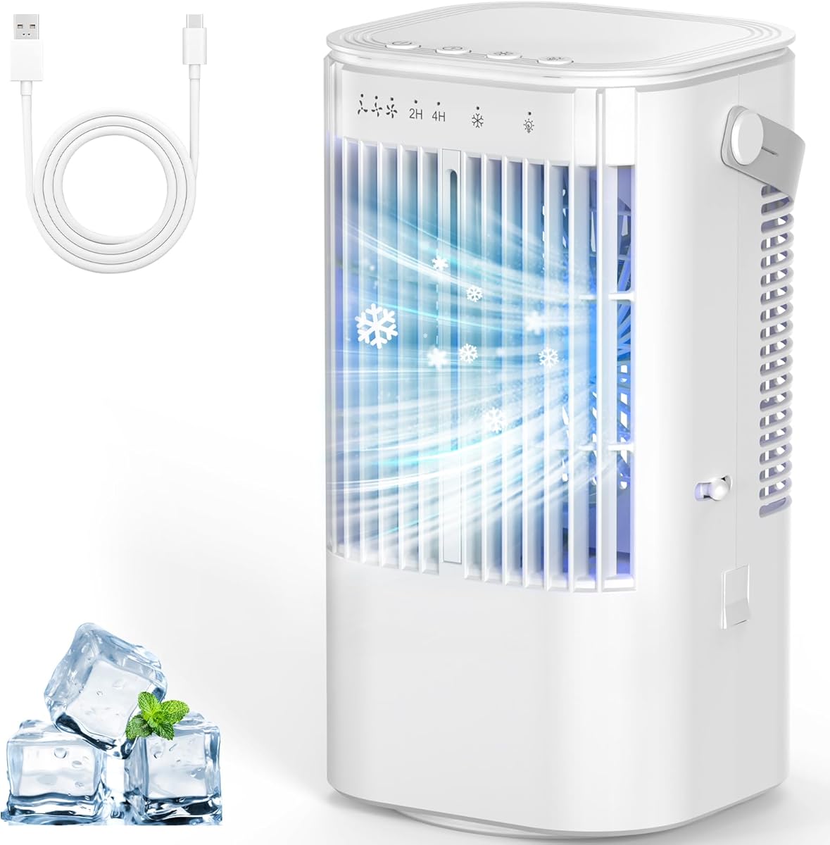 Portable Air Conditioners, 4-in-1 Mini Small Air Conditioner Evaporative Air Cooler Fan with 1000ml Water Tank, 3 Speeds & 7 LED Lights, Personal Mini AC with Timer for Bedroom, Desktop, Home, Office