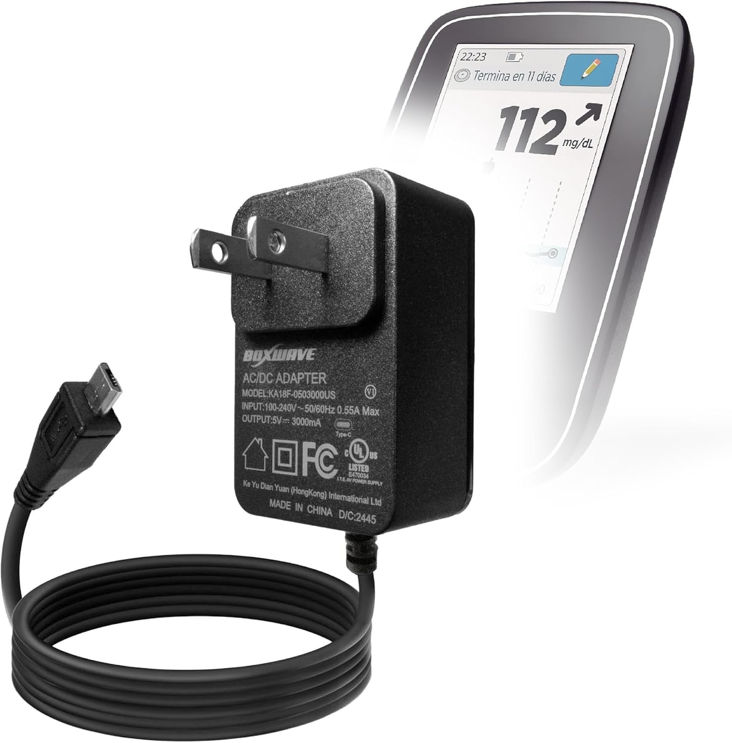 BoxWave Charger Compatible with Freestyle Libre Reader - Wall Charger Direct (15W), Rapid Charge Your Device with Built-in 3ft Cable