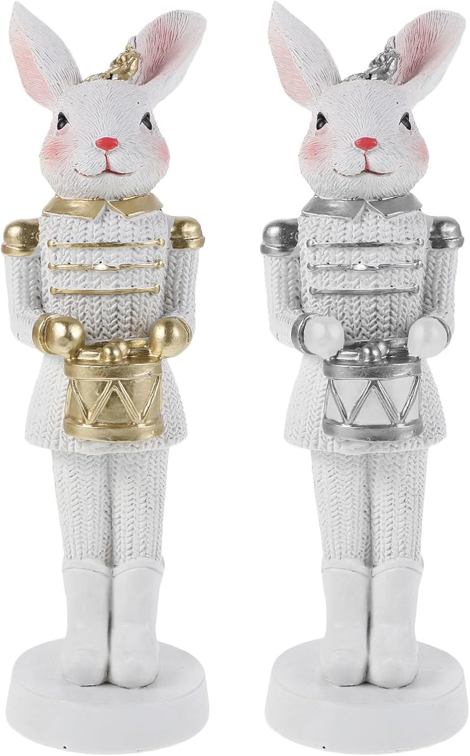 2pcs Easter Bunny Nutcracker: Decorative Bunny Sculpture - Resin Rabbit Figurine - Spring Tabletop Statue Decoration for Holiday Easter Mantel Decor