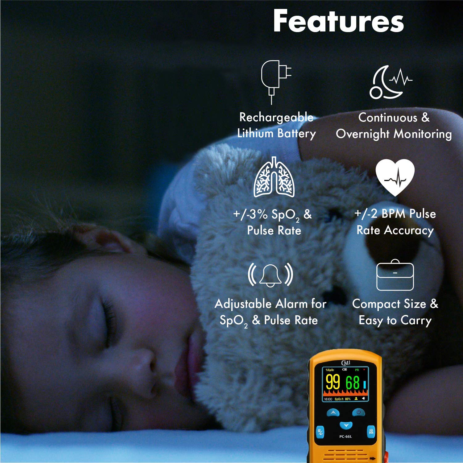 CMI Health Rechargeable Pulse Oximeter Continuous Infant Monitoring