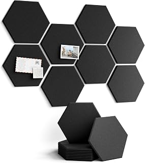 Fluxynara 8-Pack Hexagon Felt Bulletin Board Tiles, Black-1 | Cork Board Alternative with 50 Adhesive Tabs for Notes, Photos and Reminders in Home Offices, Dorm and Classrooms