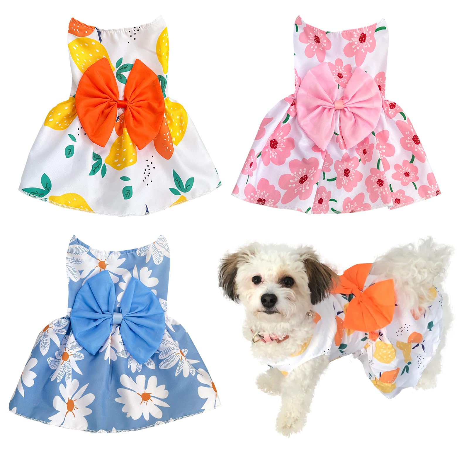 3 Pezzi Abiti per Cani Cucciolo Nodo di Arco Abito Principessa di Lusso Vestiti Floreali Abito da Sera da Sposa Abiti Estivi Tutu Gonna Carino Vestito per Cani per La Piccola Ragazza del Cane