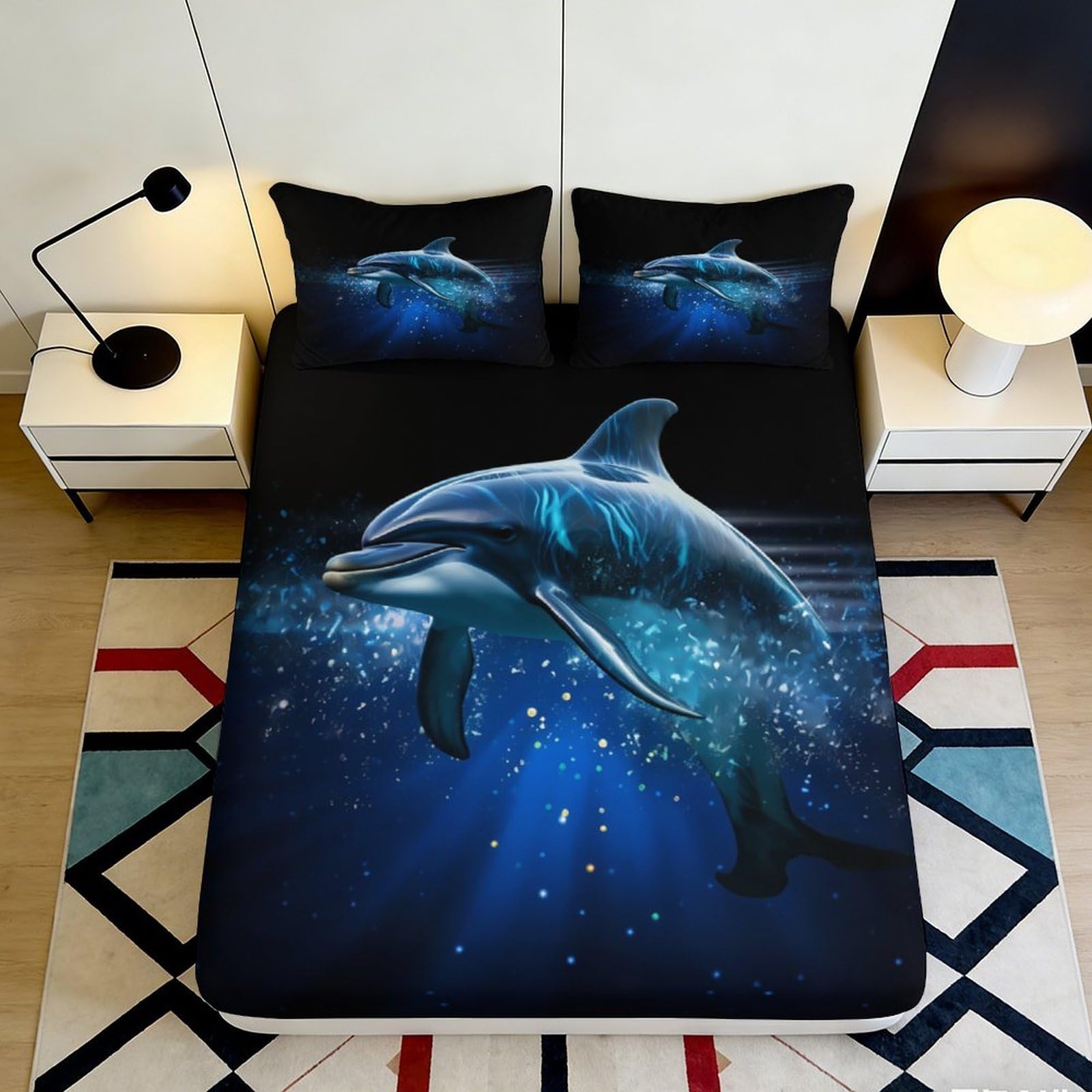 Jqzkxnhpbr Style-2 3D Printed Dolphin Ocean Fitted Sheet Microfiber Soft Blue Sea Bed Cover For Bedroom Guest Room Mattress Decor 90X200x25cm