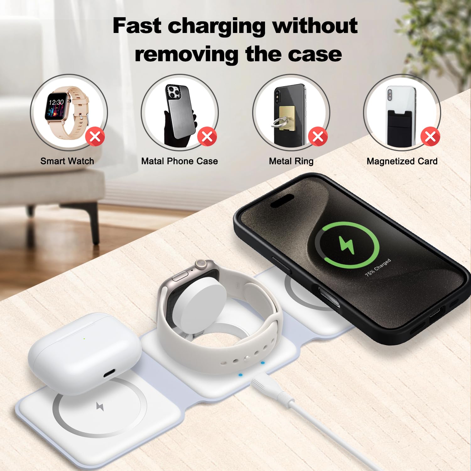 3 In 1 Foldable Magnetic Wireless Charger For IPhone 13 12 Pro XS X 8 Plus QI 15 - Foto 9