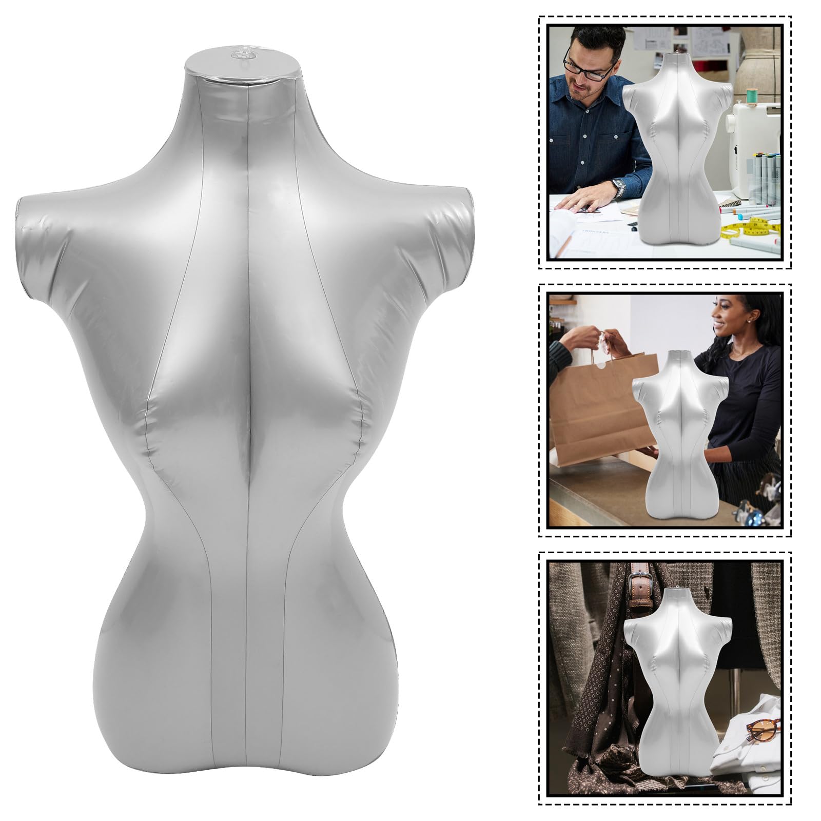 Yardwe Schaufensterpuppe Halbfigur aus PVC in Silber Tragbar und Stabil Stilvolles Modell für Damenkleidung und T Shirt Präsentation im Geschäft