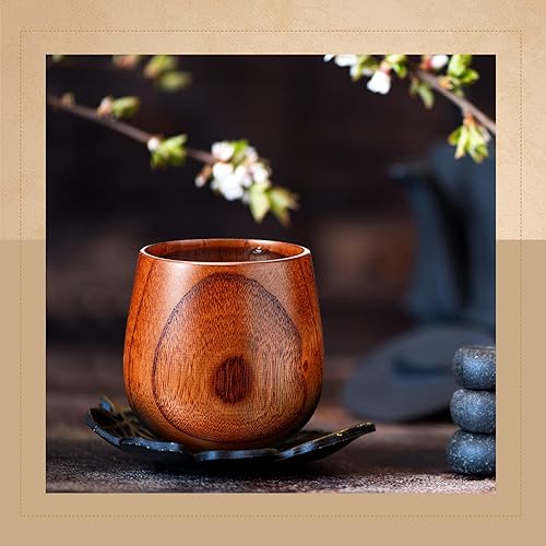Miniatura 7 de Gerrii 10 tazas de té de madera, taza de café de madera, taza de té japonesa sólida para vino, cerveza, leche, bebidas calientes, 6 onzas