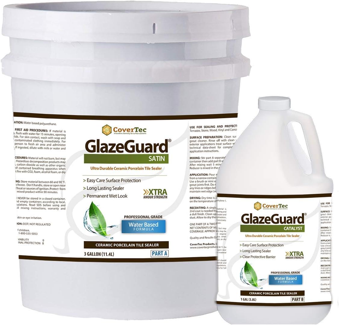 GlazeGuard by CoverTec Satin Ceramic And Porcelain Tile And Grout Sealer, Satin Finish, 2 Part Kit, 1.0 Gal - - 