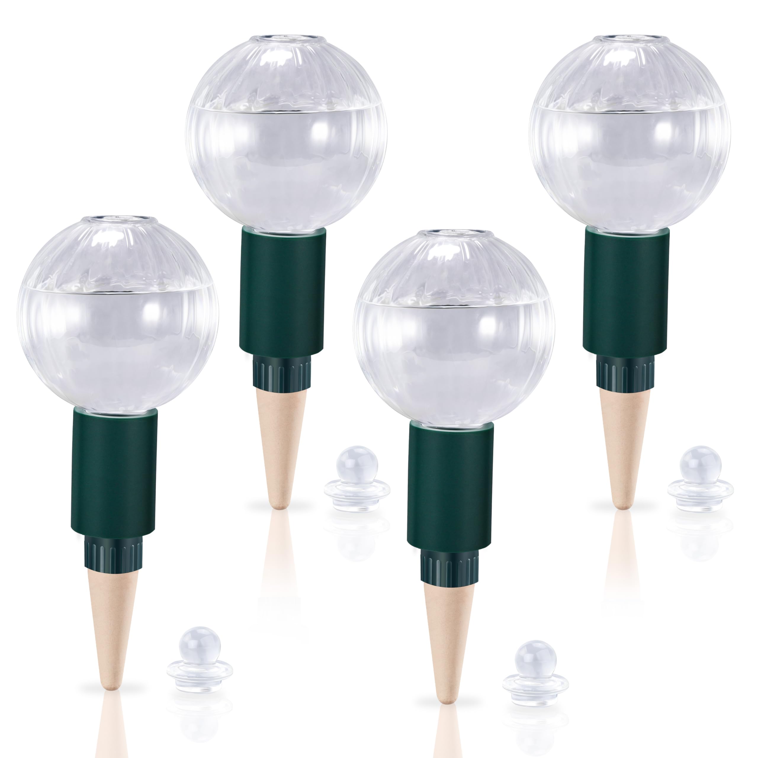 Photo 1 of Soilagua 12 oz Plant Watering Globes Top Fill, Clear Glass Water Bulbs with Terracotta Spikes Stake, Vacation Slow Release Self Watering Planter Insert, Automatic Drip Device, 4 Pack