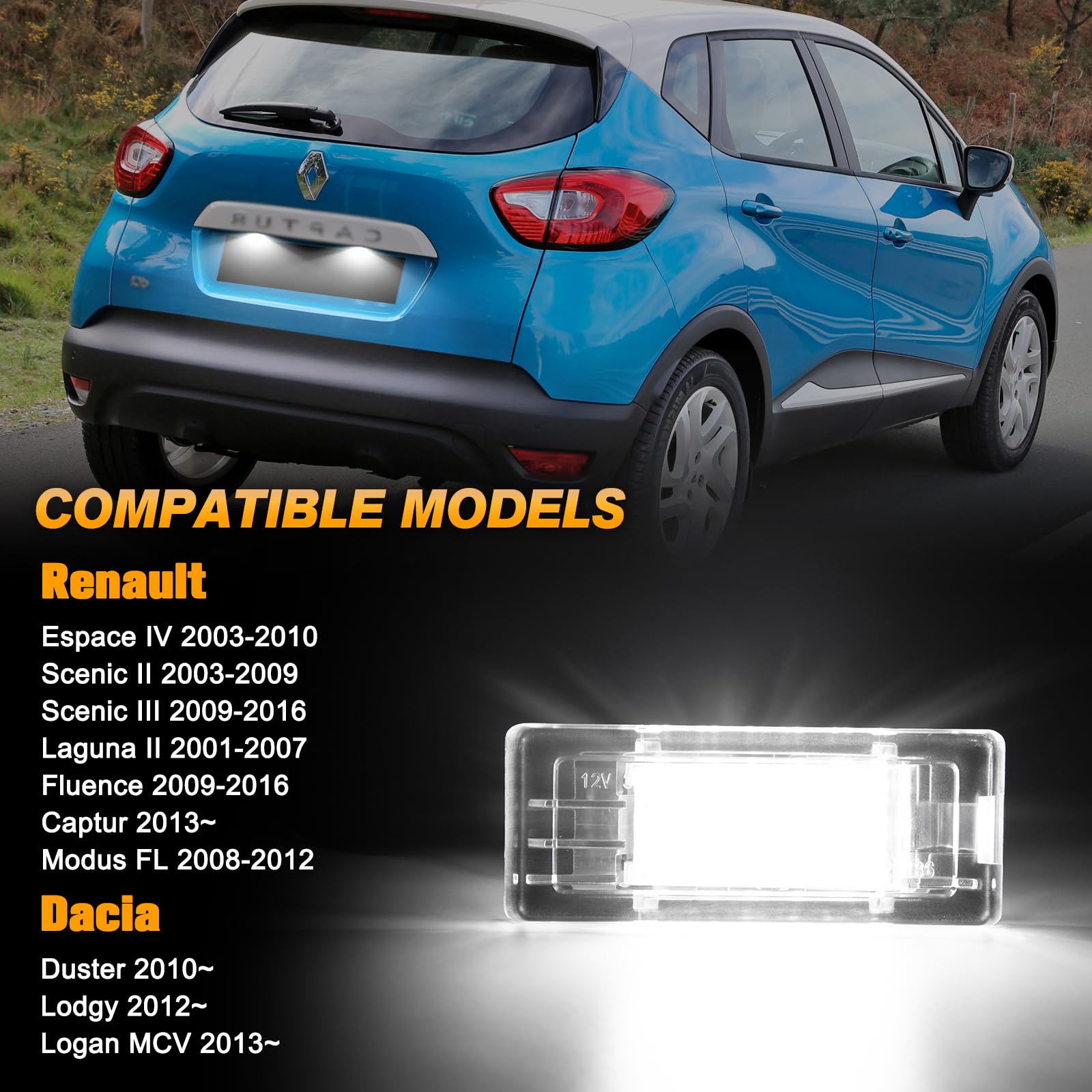 Éclairage Plaque D'immatriculation LED Pour Renault/Dacia - Blanc 6000K, 12V, Compatible CanBus, Réf. OE 8200013577, Neuf