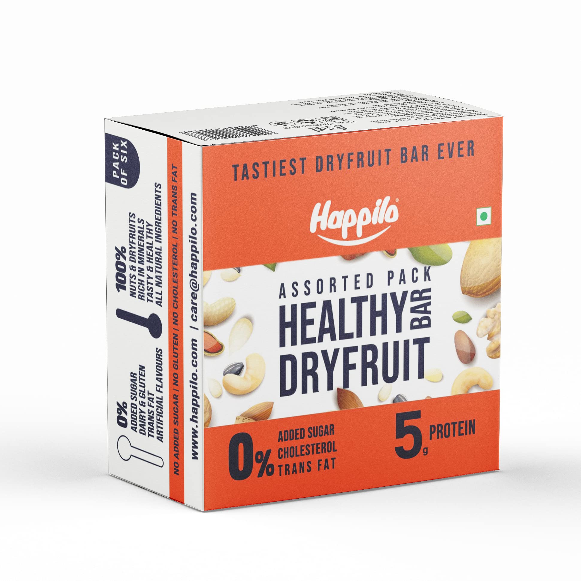 Happilo Healthy Dry Fruit Bar Assorted Pack of 6 (35g each), Healthy Snack, High in Protein Nuts, No Added Sugar