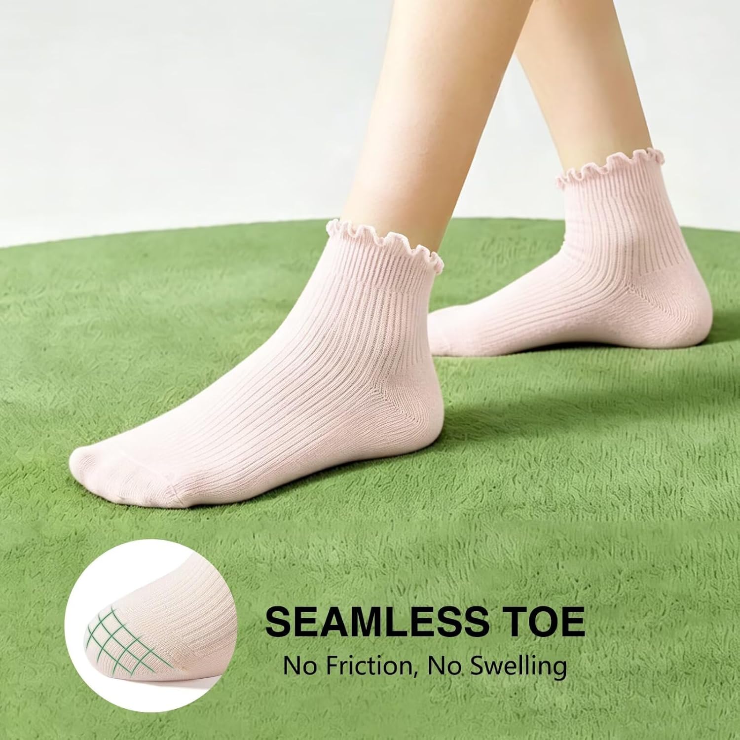 6 Pairs Ruffle Socks Women Bamboo Viscose Cute Frilly Ankle Socks Lettuce Edge Smooth Toe