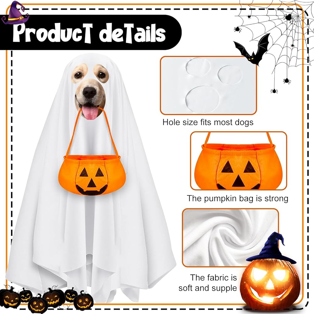 KEEBAX Dog Halloween Ghost Costume with Candy Bucket thumbnail 3