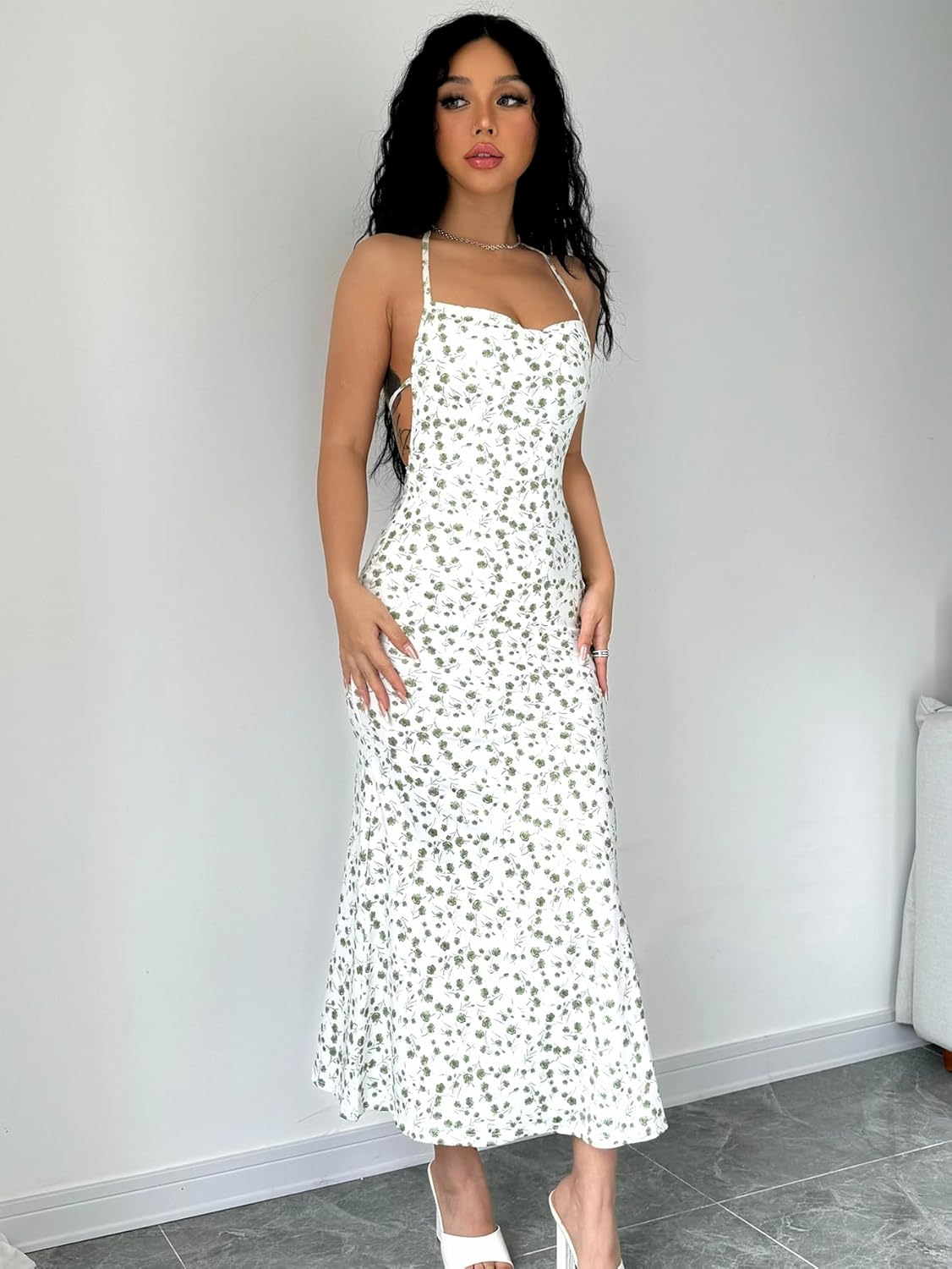Women's Floral Sleeveless Backless Maxi Dress Party Bodycon Spaghetti Strap Long Dress - Image 4