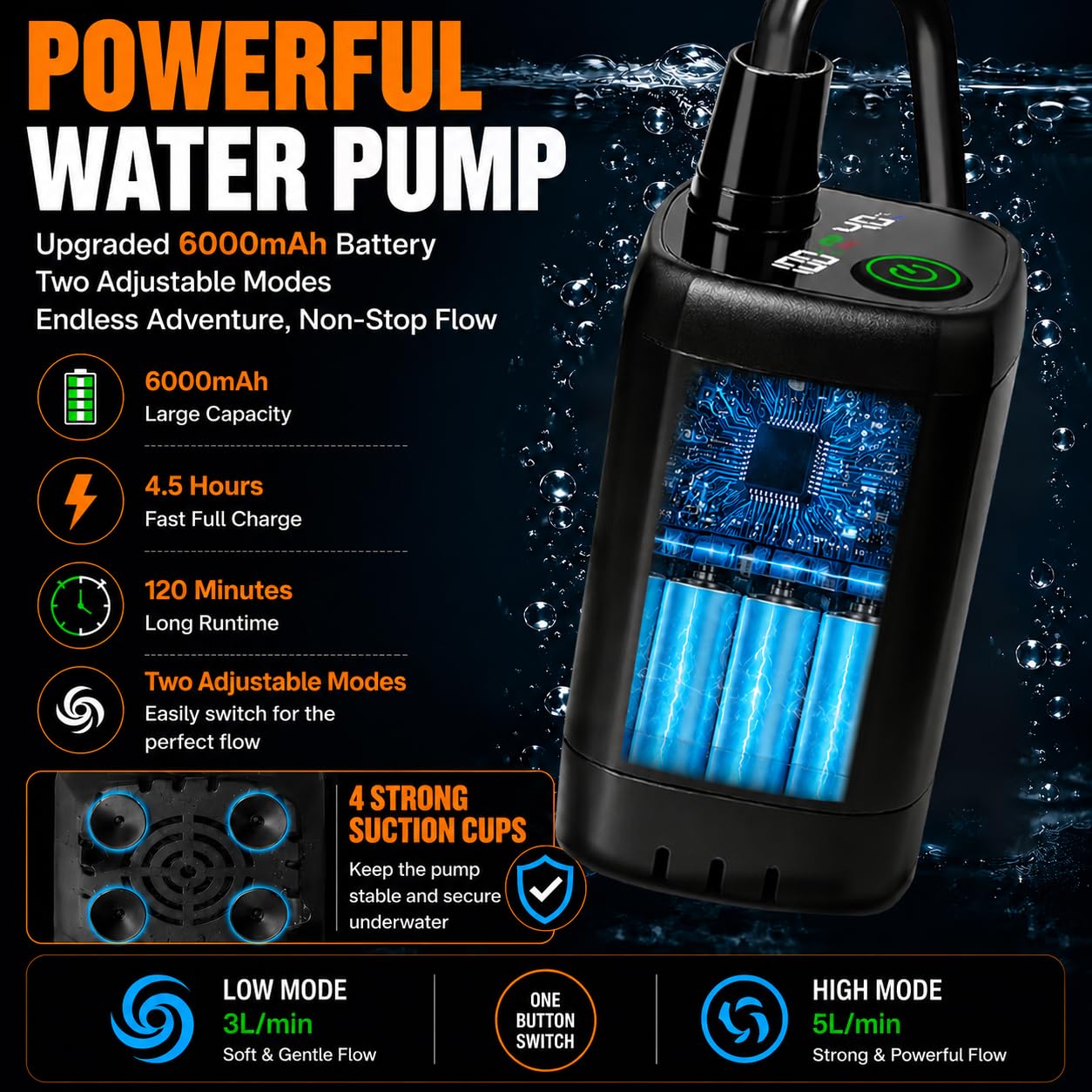 Ducha de camping recargable con calentador, calentador de agua de 2000 W, bomba de ducha de 6000 mAh con pantalla LED, cubo plegable para exteriores