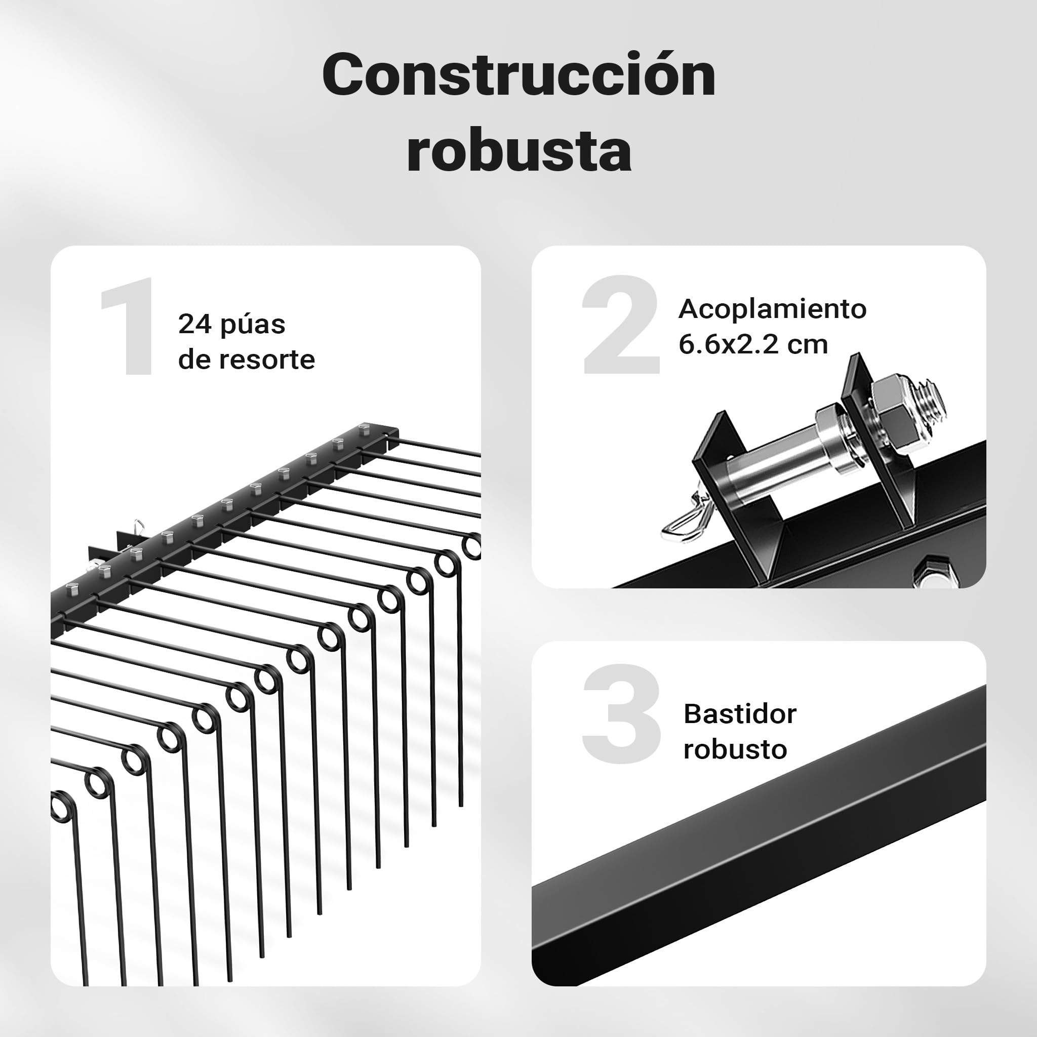 Wiltec Escarificador de césped 183 cm de ancho de trabajo y 24 púas, aireador de césped quita musgo rastrillo para tractores cortacésped, ATV y UTV