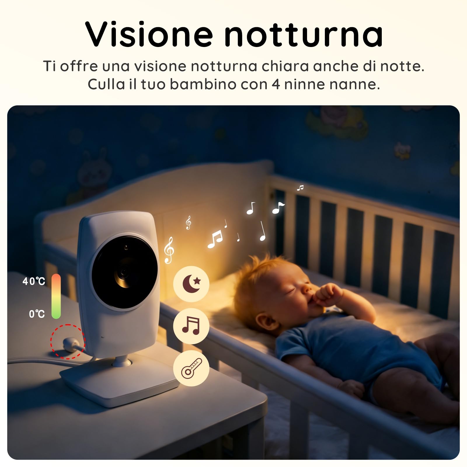 Babystar Babyphone con fotocamera, video da 3.2 pollici, visione notturna, monitoraggio della temperatura, modulo VOX a due vie, baby monitor da 2,4 GHz