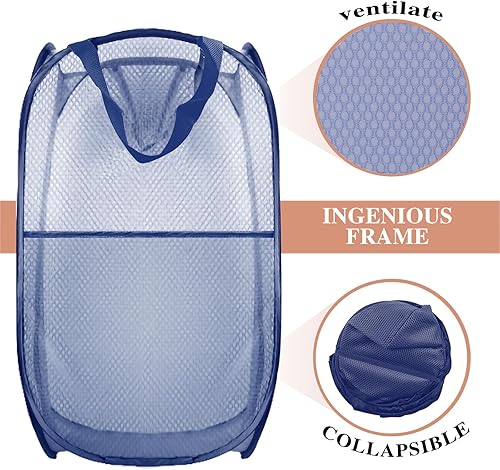 Miniatura 4 de Cesta plegable para ropa sucia, bolsa de malla plegable para lavandería, extra grande, 28 x 16 x 16 pulgadas, paquete de 2 (negro + azul)