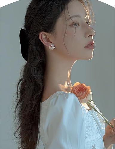 Miniatura 6 de Pearl Stud Earrings for Women Stainless Steel Unique Statement Small Pearl Enamel Button Statement Vintage Earring Jewelry