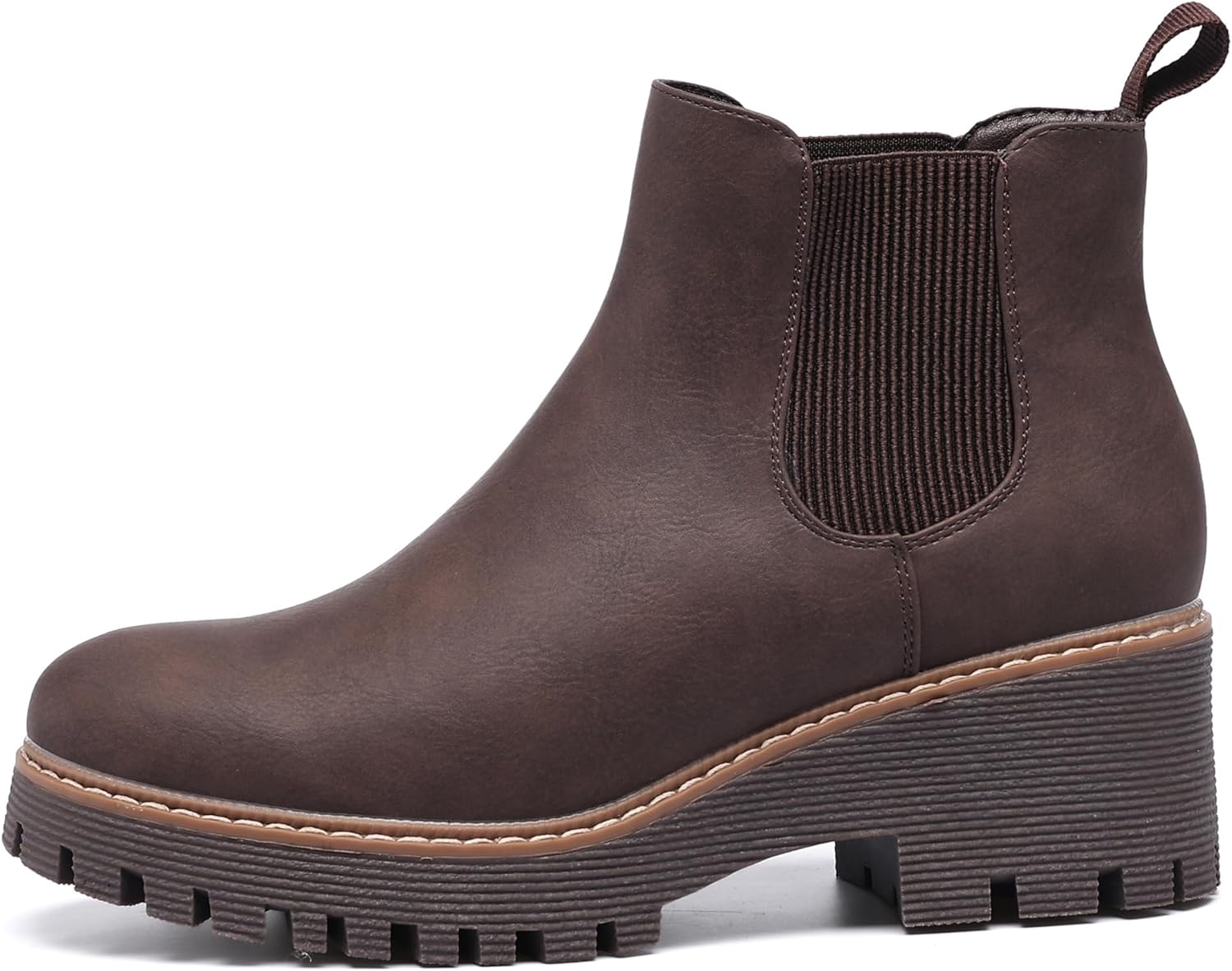 DECARSDZ Womens Chunky Platform Chelsea Boot With Elastic Low Wedge Heel Slip On For Fall Work Suede Leather Classic Style Ankle Boots Women - Image 4