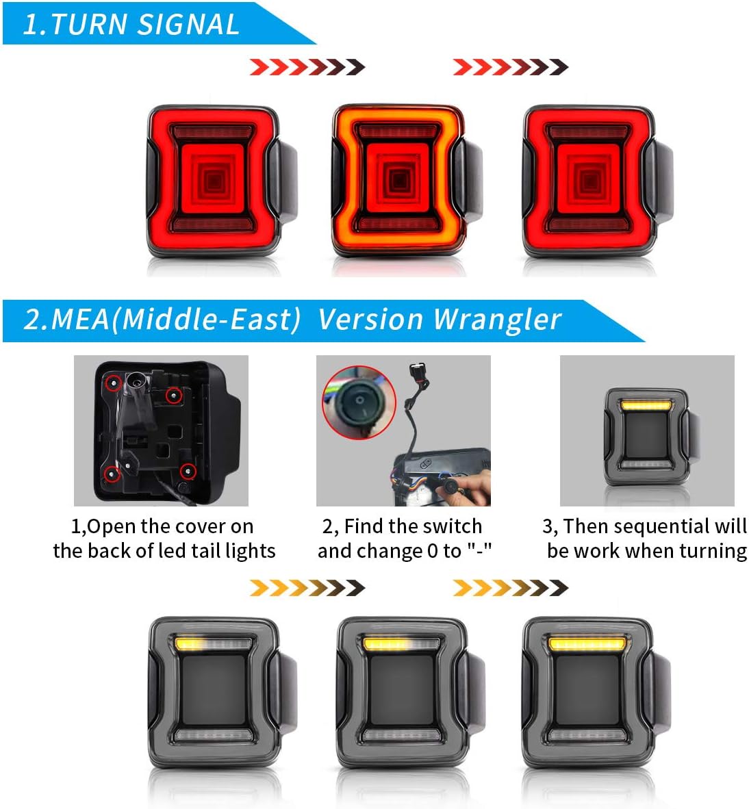 VLAND Led Tail lights Compatible with Jeep Wrangler JL JLU 2018 2019 2020 Sport, Sahara, Rubicon, Moab (Not Fit JK) with Tunnel Light, Rear Lamp Assembly with Dynamic Animation, Smoke/Tinted