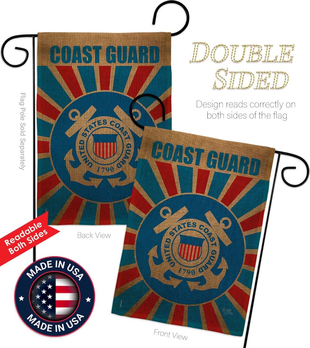 Coast Guard Burlap Garden Flag - Armed Forces USCG Semper Paratus United State American Military Veteran Retire Official - House Decoration Banner Small Yard Gift Double-Sided Made In USA 13 X 18.5