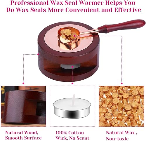 Vista 12 de PAXCOO - Juego de 312 sellos de cera roja con cuentas de sello de cera roja, calentador de sellos de cera, cuchara de cera y velas para sobres