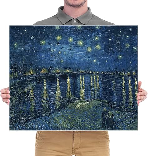 Miniatura 7 de Wieco Art  Noche estrellada sobre el Ródano por Vincent van Gogh pinturas al óleo reproducción, arte moderno Giclee Lienzos lona pared decoración