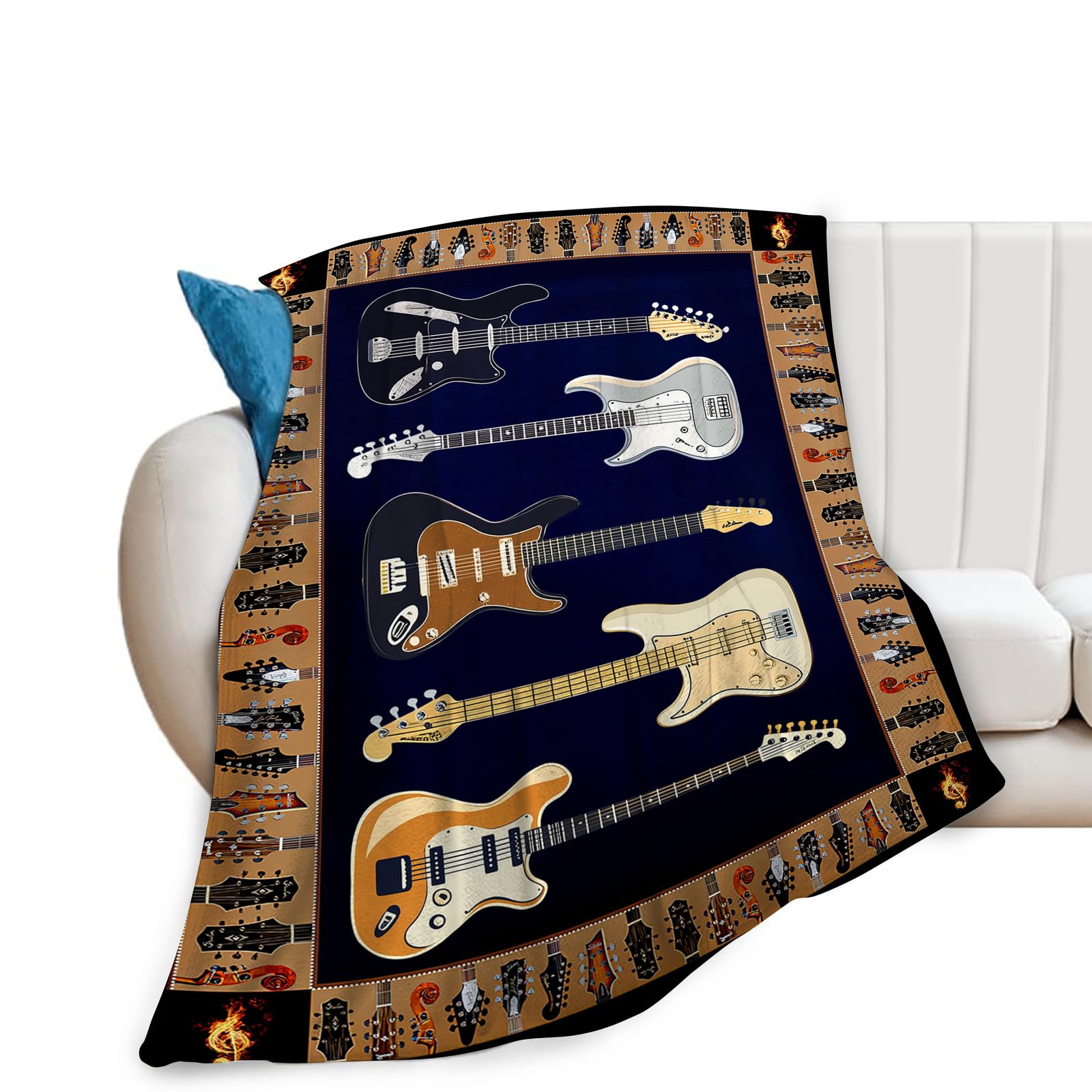 Cool Guitar Blanket Super Soft Warm Fluffy Flannel Music Throw Blanket Cozy Fuzzy Plush Bedding Blanket Gift for Boys Girls Teens Adults Couch Sofa 50"x40"