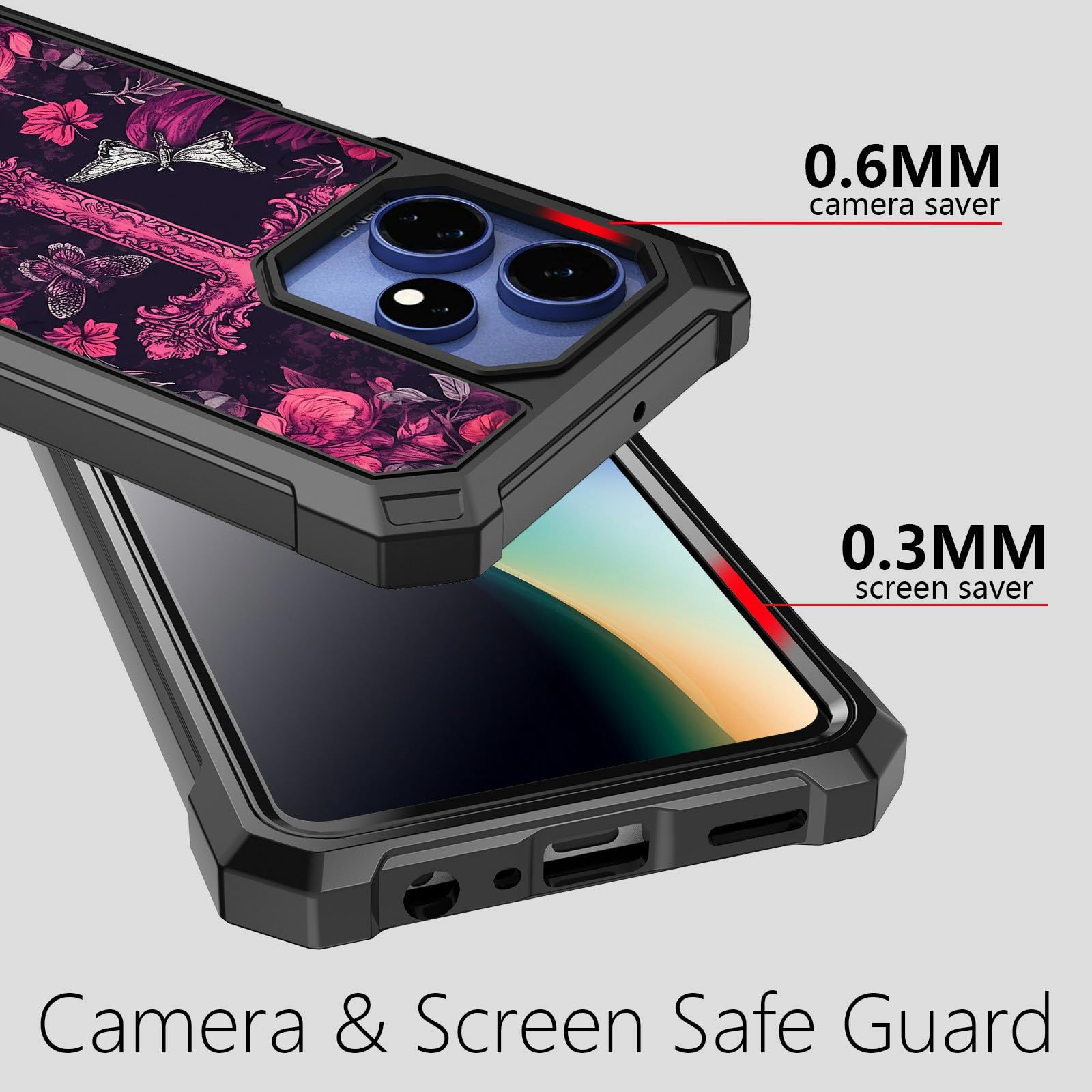 Custodia Boost Celero 3 Plus 5G Con Vetro Temperato Inclusa – Cover 2 Strati TPU Antiurto, Motivo Floreale