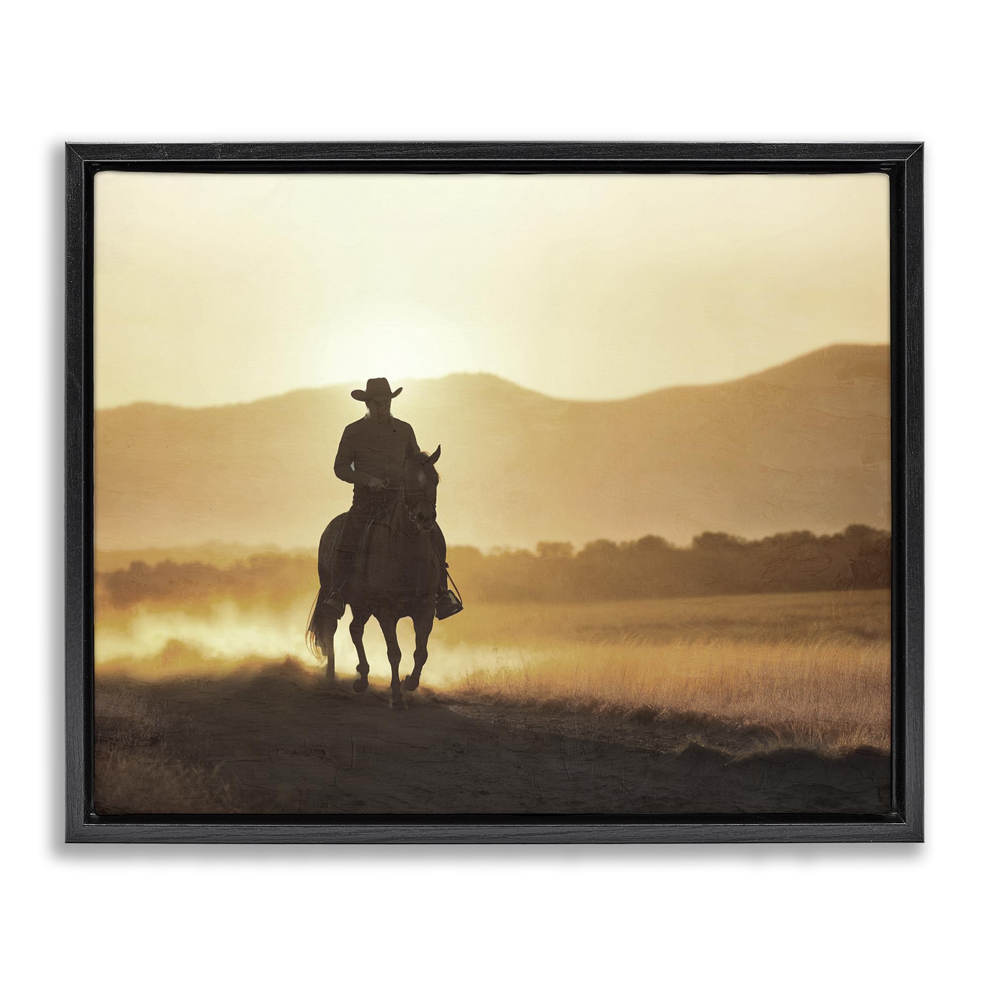 Stupell Industries Cowboy's Ride Home Sunset 'Cowboy's Ride Home', Floating Frame Canvas Art, Black, 31 X 25 Inches, Easy To Hang And Sturdy, Made In Usa, By Kim Allen