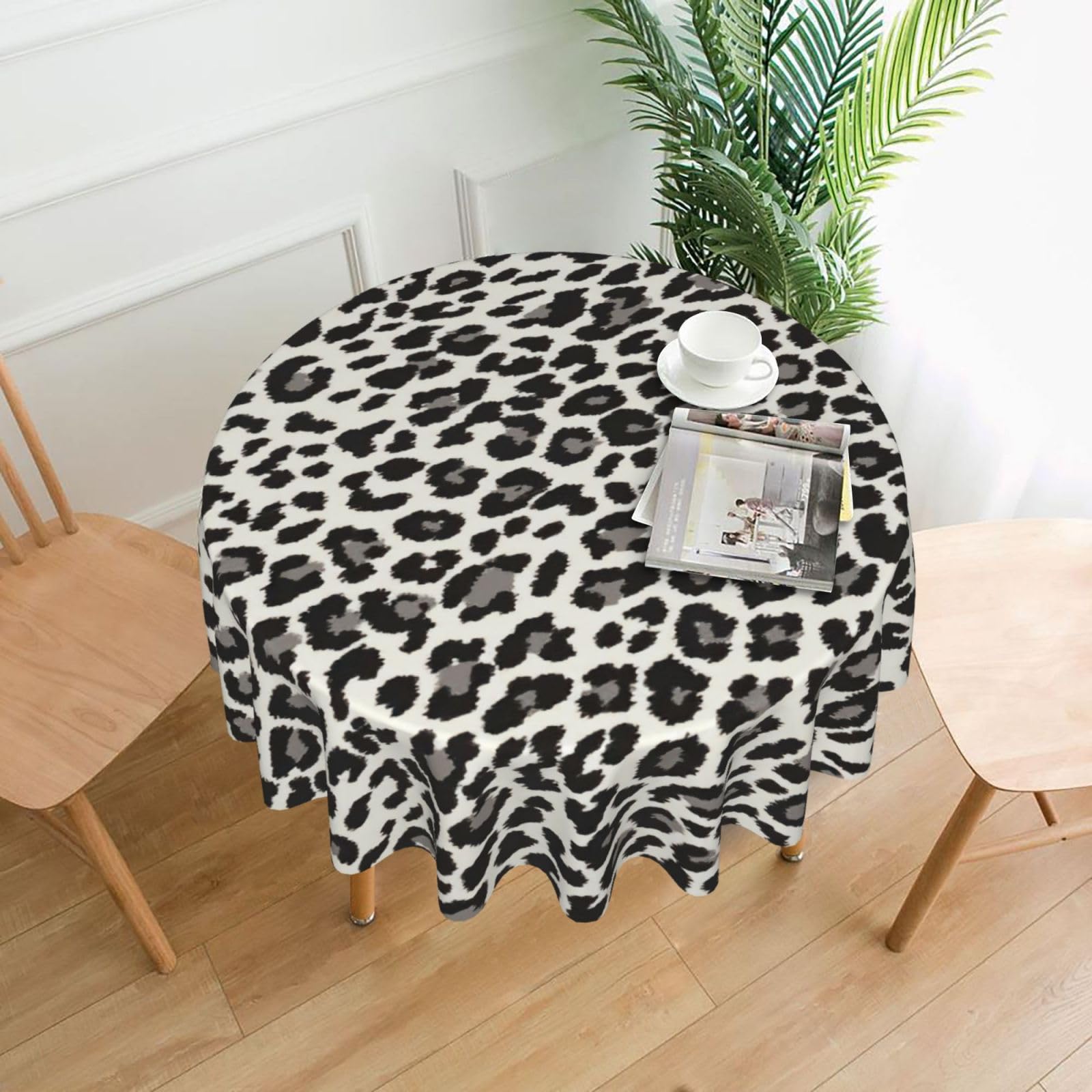 SDEGTHO Black Leopard Print Print Modern Retro Round Tablecloth 60in Polyester Fabric Cover for Party Dining Table Washable