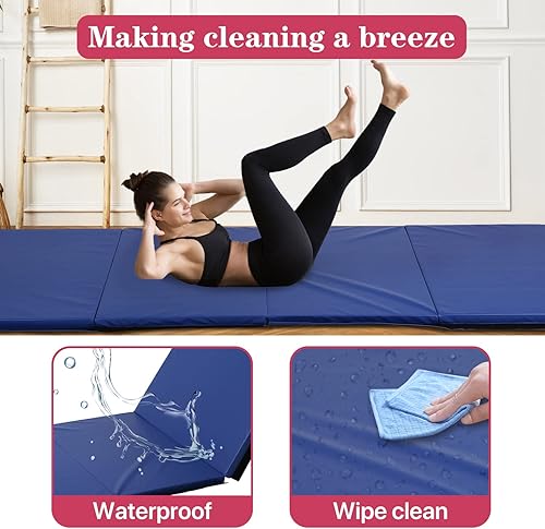 Miniatura 6 de Colchoneta de gimnasia para gimnasio en casa, plegable, portátil, de 4 x 10 x 2 pulgadas, extra gruesa, con asas de transporte, para niños y adultos